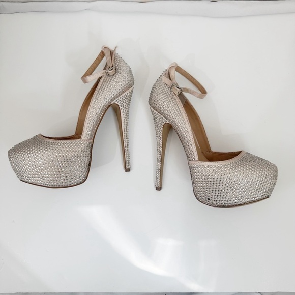 Steve Madden Deeny R Pewter Beige Crystal Platform High Heel Pumps Size 7.5 - Picture 5 of 12